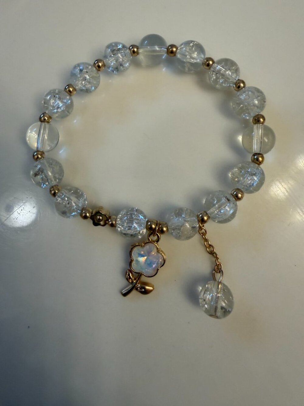 Crystal Beaded Bracelet with Flower Charm